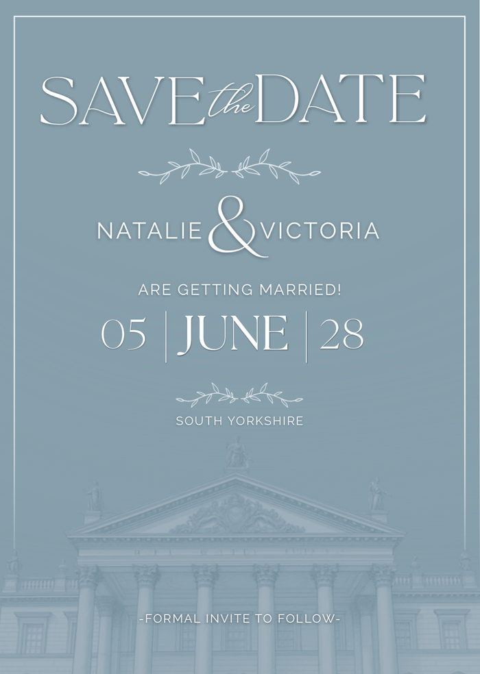 Save the Date card for Natalie and Victoria, 5th June 2028